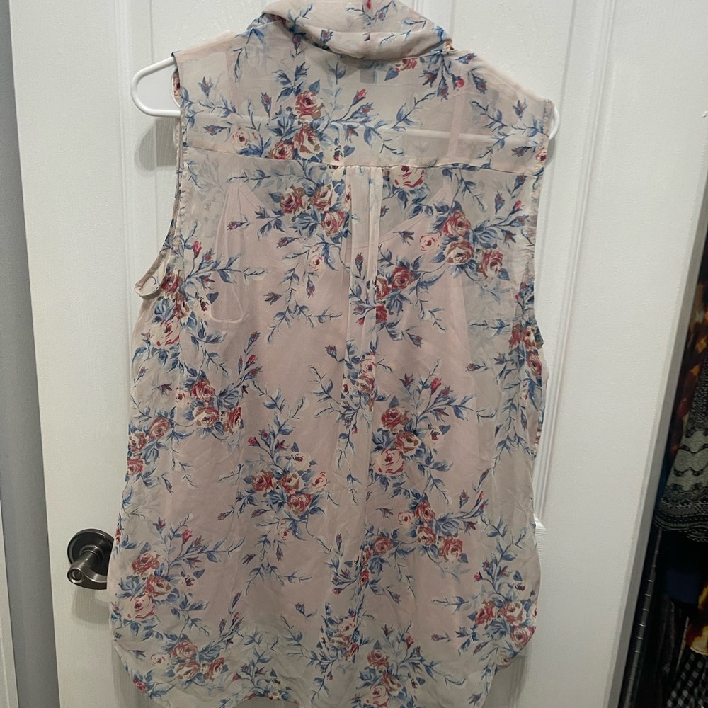 Sara Michelle Floral Drape Blouse - Cream and Blue - Picture 9 of 14